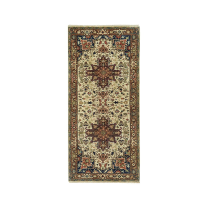 Heriz Wool Hand Knotted Rug Beige Dark Brown 2.8X6.1 -O090095