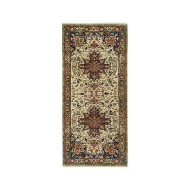 Heriz Wool Hand Knotted Rug Beige Dark Brown 2.8X6.1 -O090095