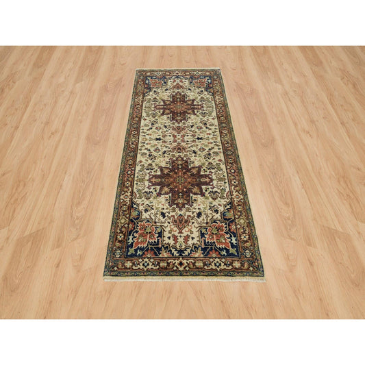 Heriz Wool Hand Knotted Rug Beige Dark Brown 2.8X6.1 -O090095