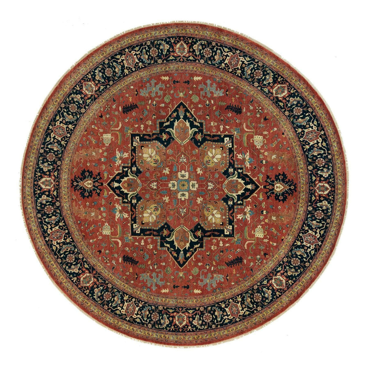 Red 11'10" x 11'10" Heriz Hand knotted Wool Rug - Sku: O090102
