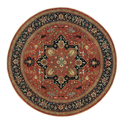 Heriz Wool Hand Knotted Rug Red Blue 11.10X11.10 -O090102