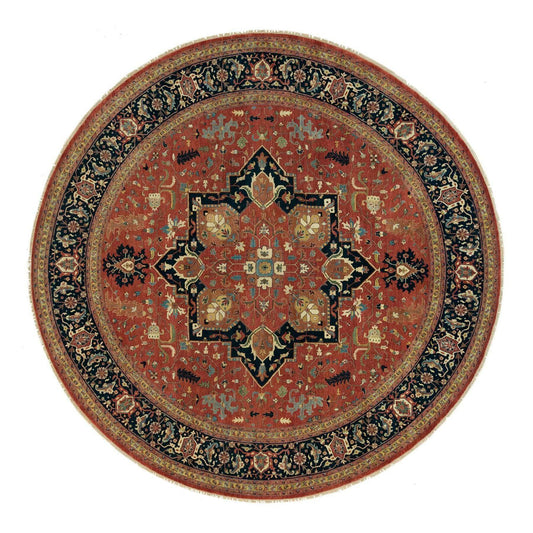 Heriz Wool Hand Knotted Rug Red Blue 11.10X11.10 -O090102