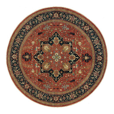 Heriz Wool Hand Knotted Rug Red Blue 11.10X11.10 -O090102