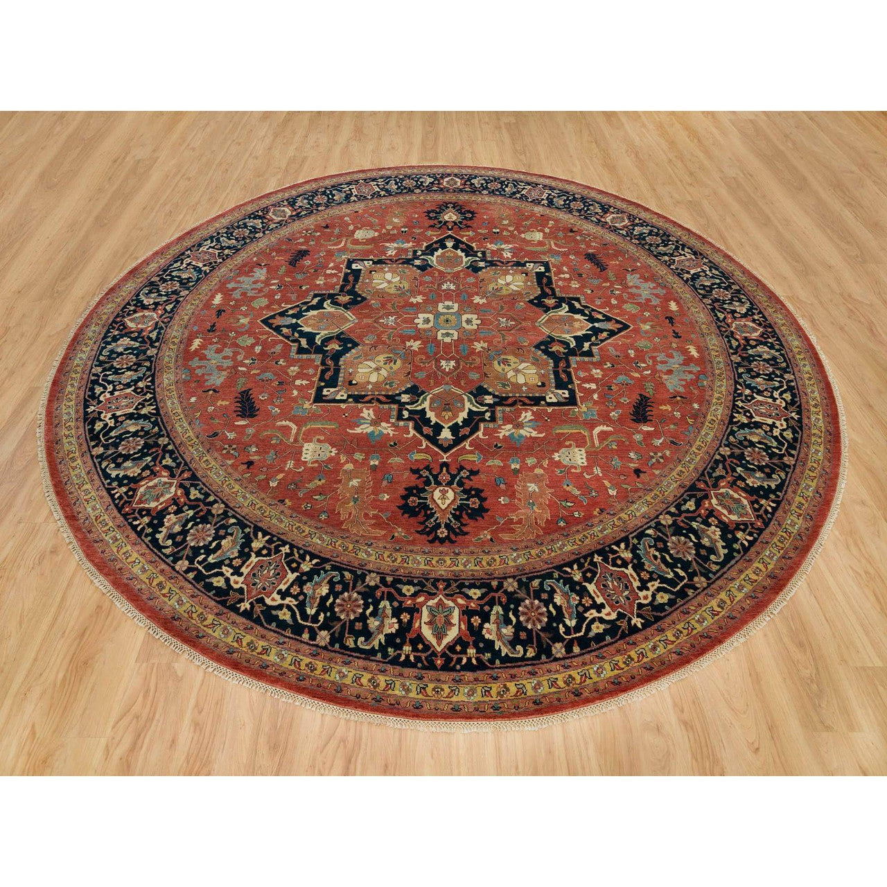 Red 11'10" x 11'10" Heriz Hand knotted Wool Rug - Sku: O090102