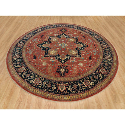 Heriz Wool Hand Knotted Rug Red Blue 11.10X11.10 -O090102