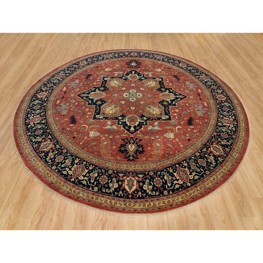 Heriz Wool Hand Knotted Rug Red Blue 11.10X11.10 -O090102