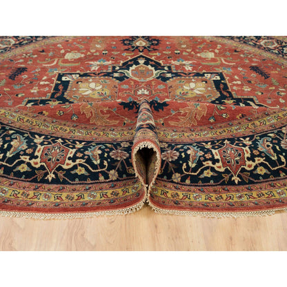 Heriz Wool Hand Knotted Rug Red Blue 11.10X11.10 -O090102