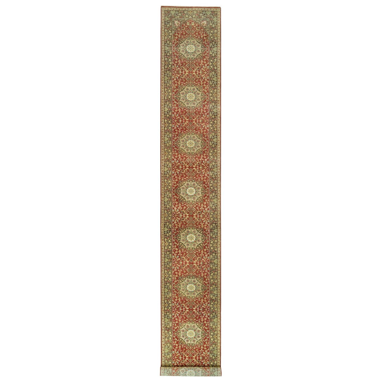 Fine Oriental Wool Hand Knotted Rug Red Brown 2.7X18.0 -O090107