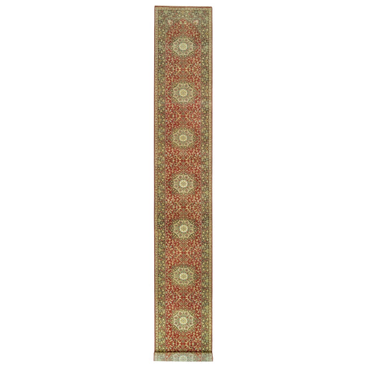 Fine Oriental Wool Hand Knotted Rug Red Brown 2.7X18.0 -O090107