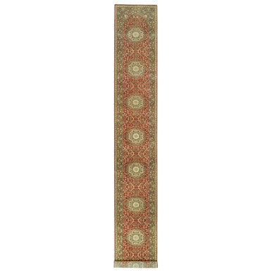 Fine Oriental Wool Hand Knotted Rug Red Brown 2.7X18.0 -O090107