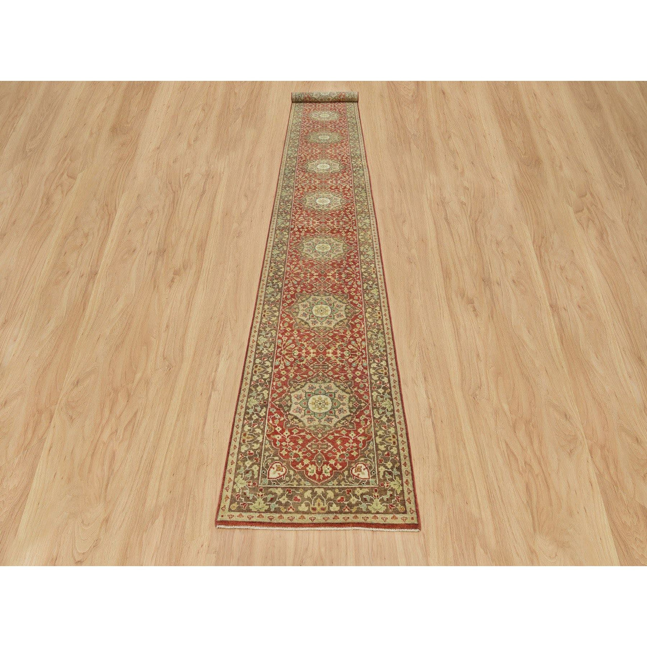 Fine Oriental Wool Hand Knotted Rug Red Brown 2.7X18.0 -O090107
