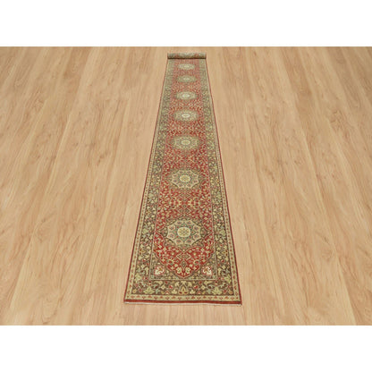 Fine Oriental Wool Hand Knotted Rug Red Brown 2.7X18.0 -O090107