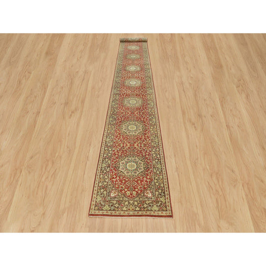 Fine Oriental Wool Hand Knotted Rug Red Brown 2.7X18.0 -O090107