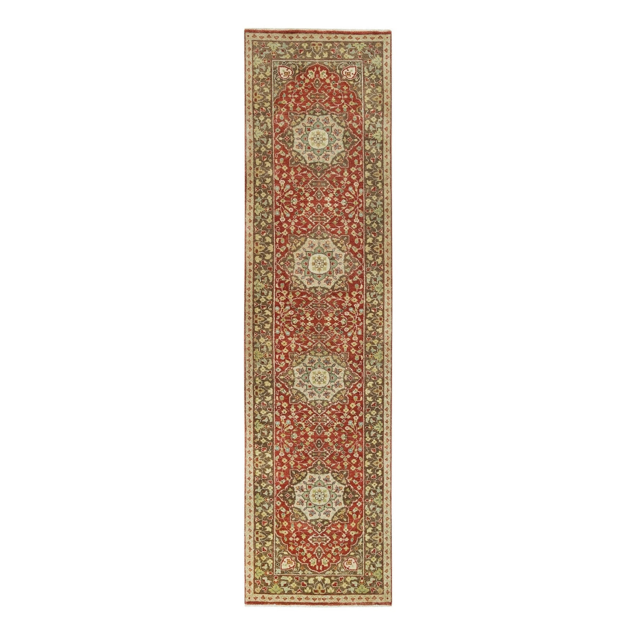 Fine Oriental Wool Hand Knotted Rug Red Brown 2.6X10.1 -O090113