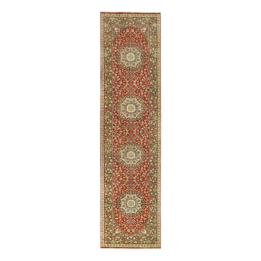 Fine Oriental Wool Hand Knotted Rug Red Brown 2.6X10.1 -O090113