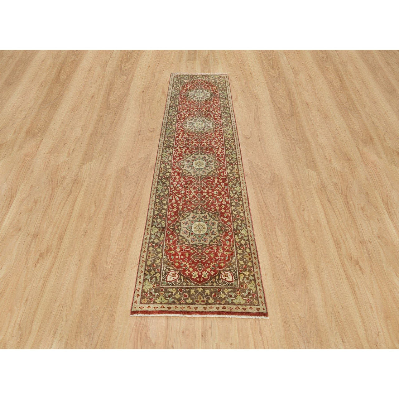 Fine Oriental Wool Hand Knotted Rug Red Brown 2.6X10.1 -O090113