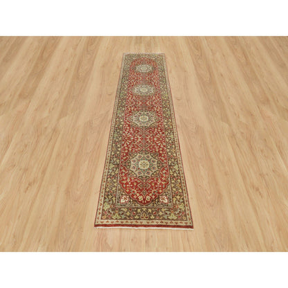 Fine Oriental Wool Hand Knotted Rug Red Brown 2.6X10.1 -O090113