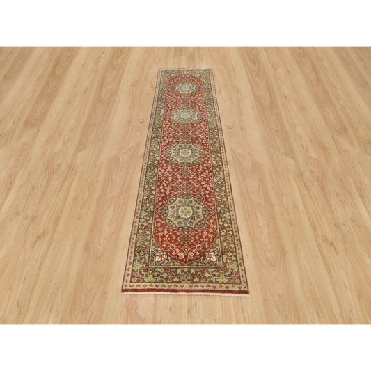 Fine Oriental Wool Hand Knotted Rug Red Brown 2.6X10.1 -O090113