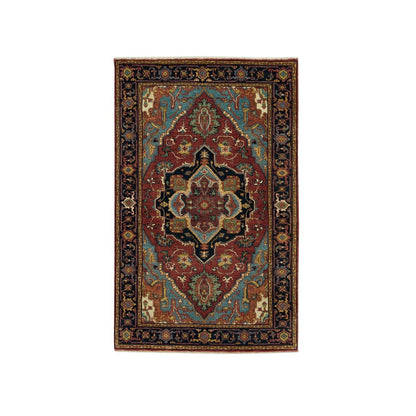 Heriz Wool Hand Knotted Rug Red Blue 3.2X5.2 -O090115