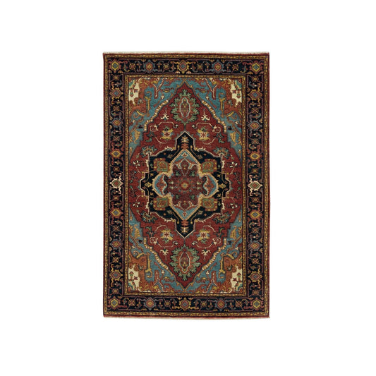 Heriz Wool Hand Knotted Rug Red Blue 3.2X5.2 -O090115
