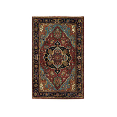 Heriz Wool Hand Knotted Rug Red Blue 3.2X5.2 -O090115