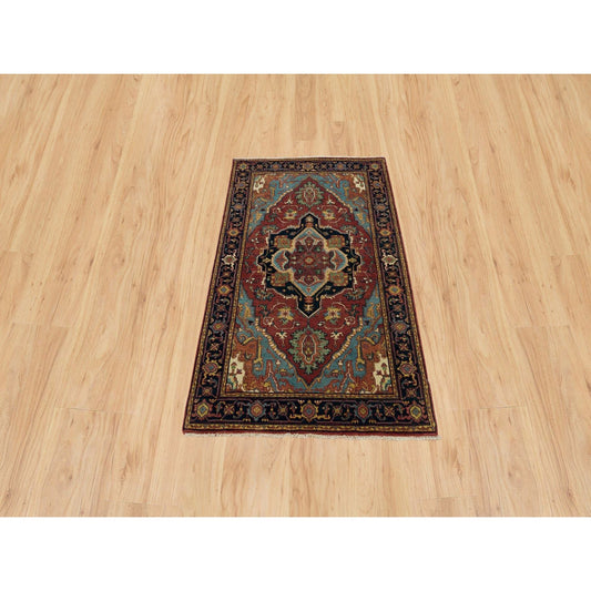 Heriz Wool Hand Knotted Rug Red Blue 3.2X5.2 -O090115