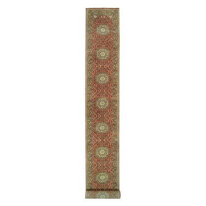 Fine Oriental Wool Hand Knotted Rug Red Brown 2.7X22.0 -O090116