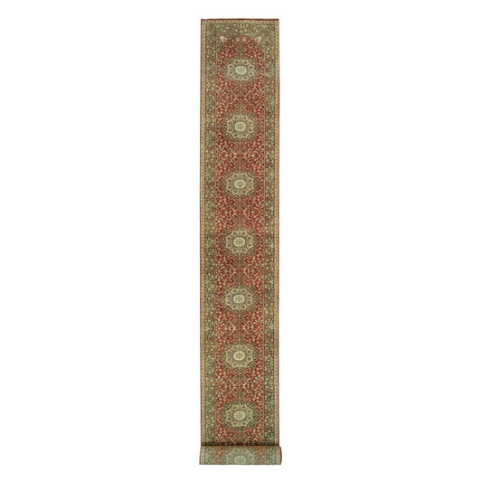 Fine Oriental Wool Hand Knotted Rug Red Brown 2.7X22.0 -O090116