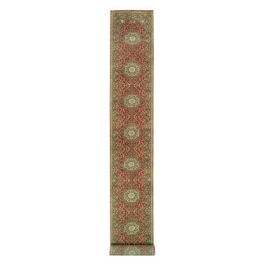 Fine Oriental Wool Hand Knotted Rug Red Brown 2.7X22.0 -O090116