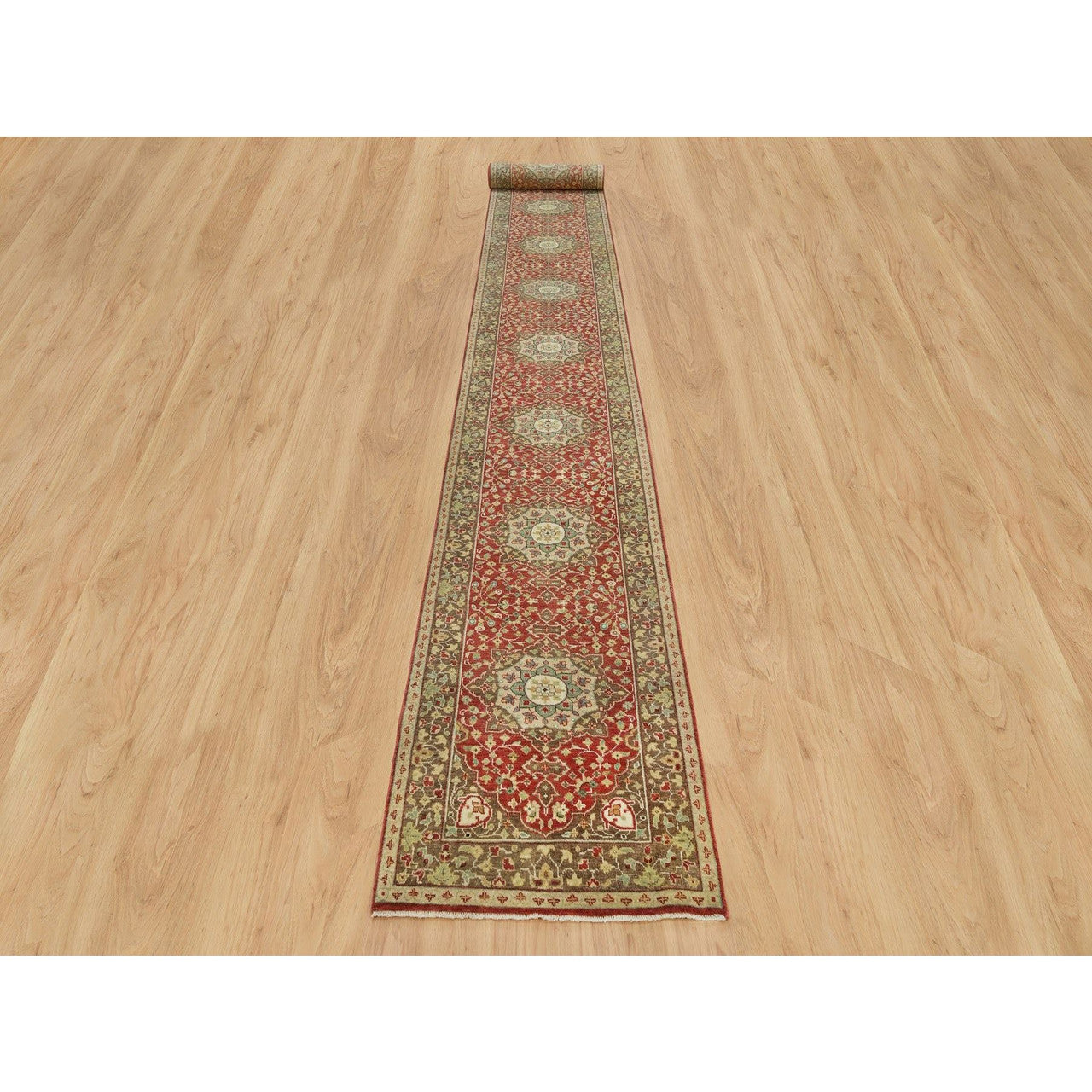 Fine Oriental Wool Hand Knotted Rug Red Brown 2.7X22.0 -O090116