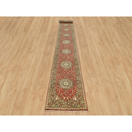 Fine Oriental Wool Hand Knotted Rug Red Brown 2.7X22.0 -O090116