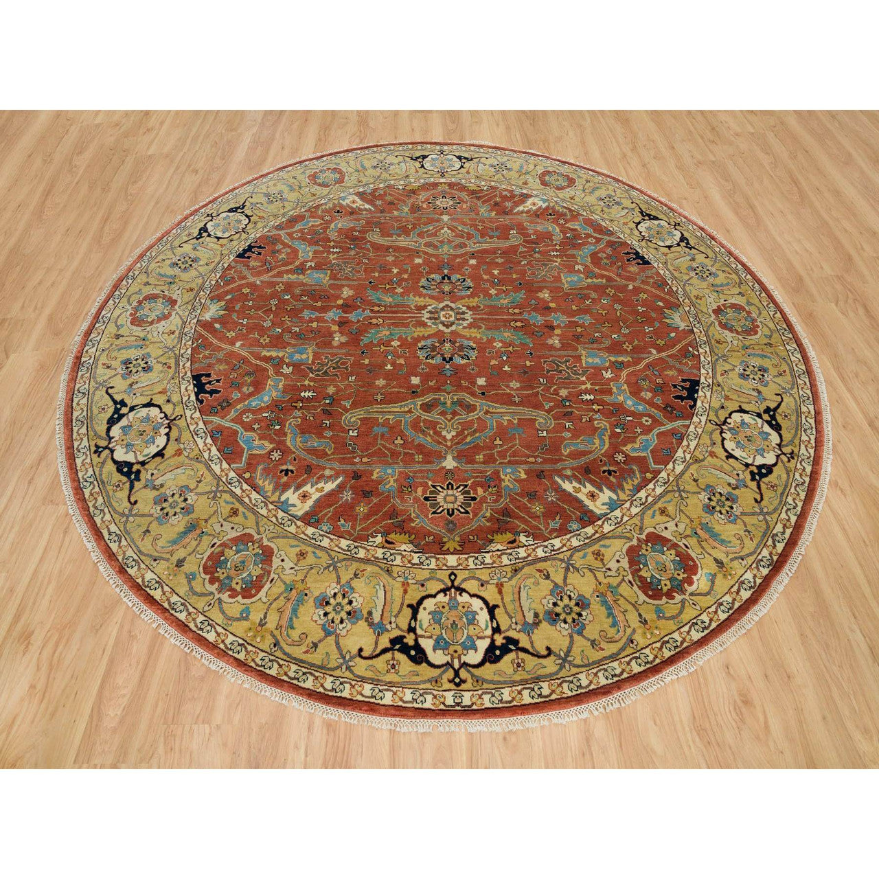 Red 10'0" x 10'0" Heriz Hand knotted Wool Rug - Sku: O090117