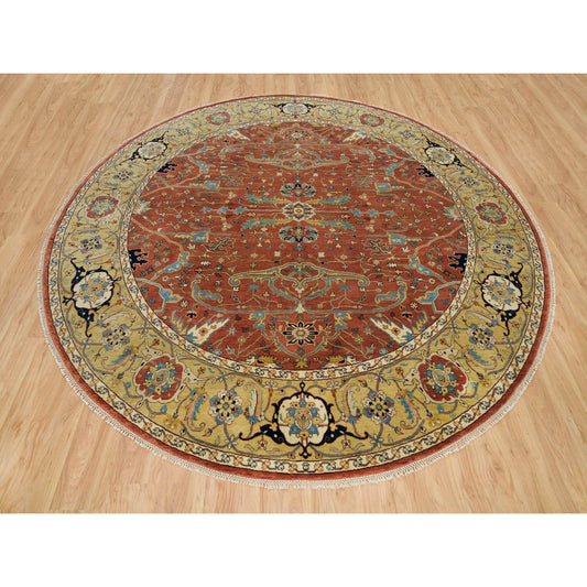 Heriz Wool Hand Knotted Rug Red Gold 10.0X10.0 -O090117