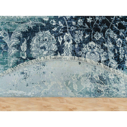 Transitional Wool & Silk Hand Knotted Rug Blue No Border 6.11X6.11 -O090131