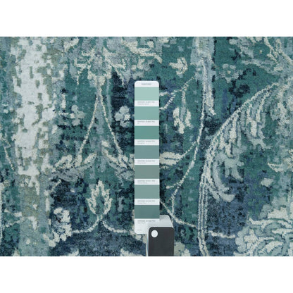 Transitional Wool & Silk Hand Knotted Rug Blue No Border 6.11X6.11 -O090131