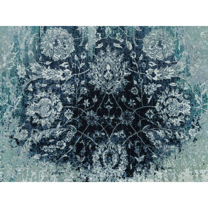 Transitional Wool & Silk Hand Knotted Rug Blue No Border 6.11X6.11 -O090131