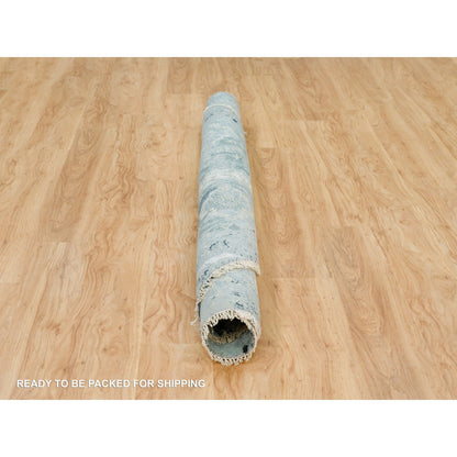 Transitional Wool & Silk Hand Knotted Rug Blue No Border 6.11X6.11 -O090131