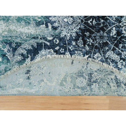 Transitional Wool & Silk Hand Knotted Rug Blue No Border 6.0X6.0 -O090132