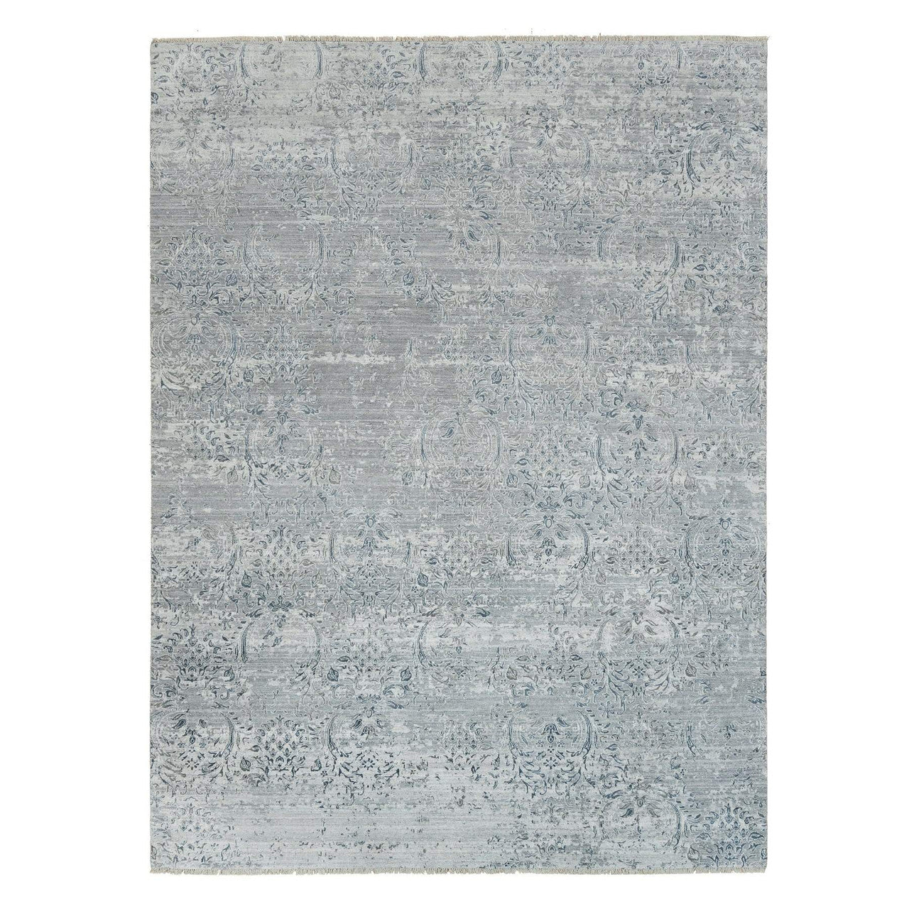 Ivory 8'9" x 11'10" Transitional and Plant based Hand knotted Wool/Silk Rug - Sku: O090133