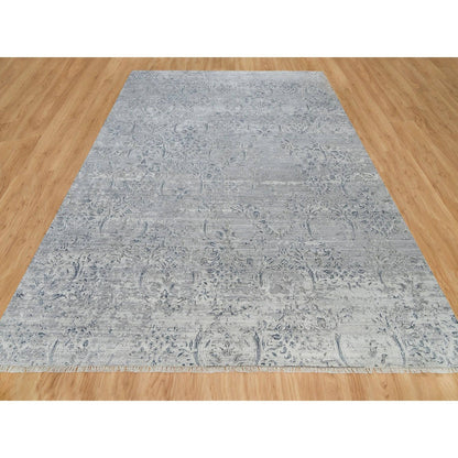 Transitional Wool and Plant based Silk Hand Knotted Rug Ivory No Border 8.9X11.10 -O090133
