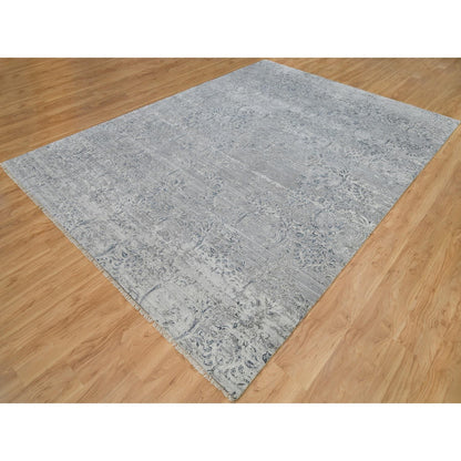 Transitional Wool and Plant based Silk Hand Knotted Rug Ivory No Border 8.9X11.10 -O090133
