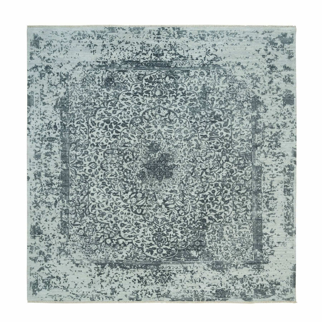 Gray 9'10" x 10'1" Transitional Hand knotted Wool/Silk Rug - Sku: O090134