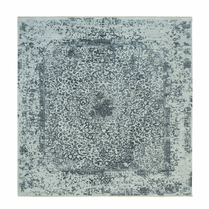 Transitional Wool & Silk Hand Knotted Rug Grey No Border 9.10X10.1 -O090134