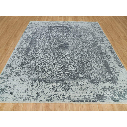 Transitional Wool & Silk Hand Knotted Rug Grey No Border 9.10X10.1 -O090134