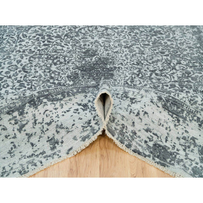 Transitional Wool & Silk Hand Knotted Rug Grey No Border 9.10X10.1 -O090134