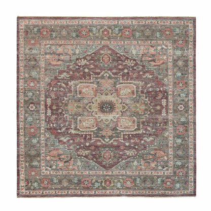 Tribal & Geometric Wool Hand Knotted Rug Red Gray 13.8X13.9 -O090136