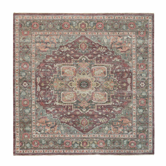 Tribal & Geometric Wool Hand Knotted Rug Red Gray 13.8X13.9 -O090136