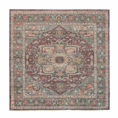 Tribal & Geometric Wool Hand Knotted Rug Red Gray 13.8X13.9 -O090136