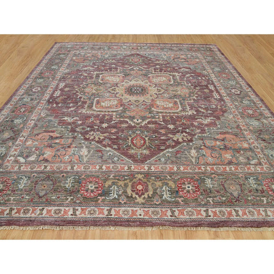 Tribal & Geometric Wool Hand Knotted Rug Red Gray 13.8X13.9 -O090136