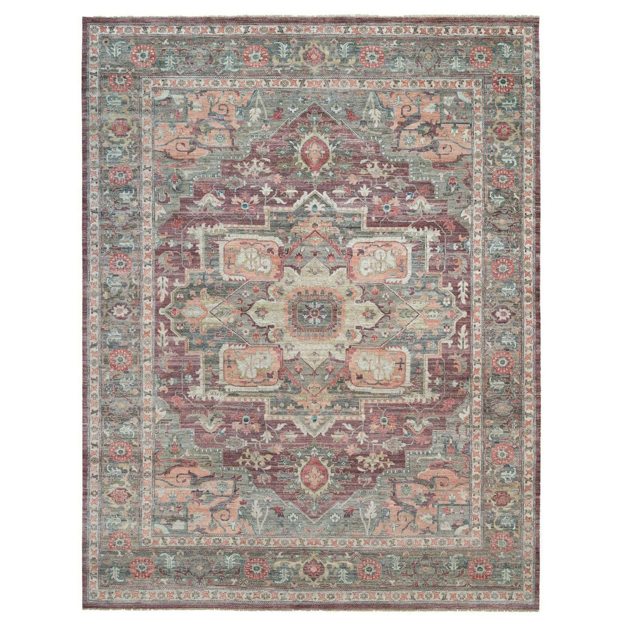 Red 13'10" x 17'9" Tribal & Geometric Hand knotted Wool Rug - Sku: O090137